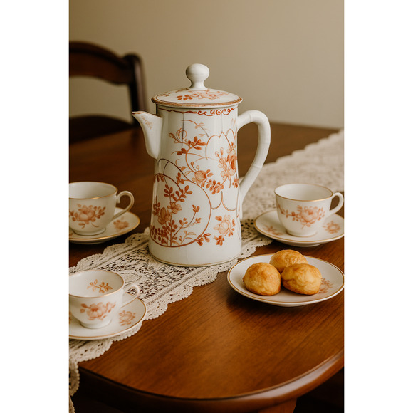 Antique Japanese Chocolate Pot | Early 20th Century Porcelain | Red Orange Gold - Picture 1 of 10